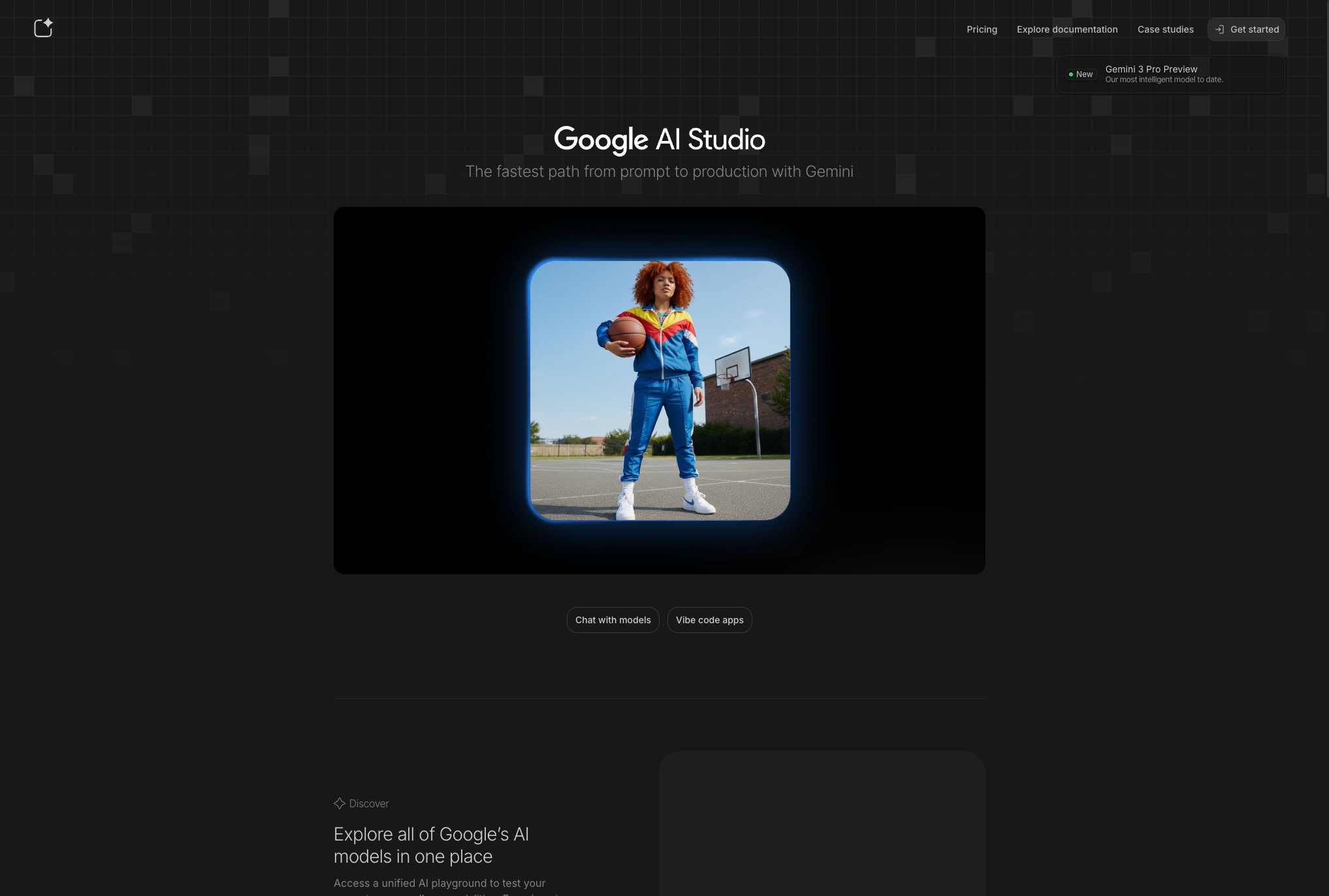 Google AI Studio Intro Page